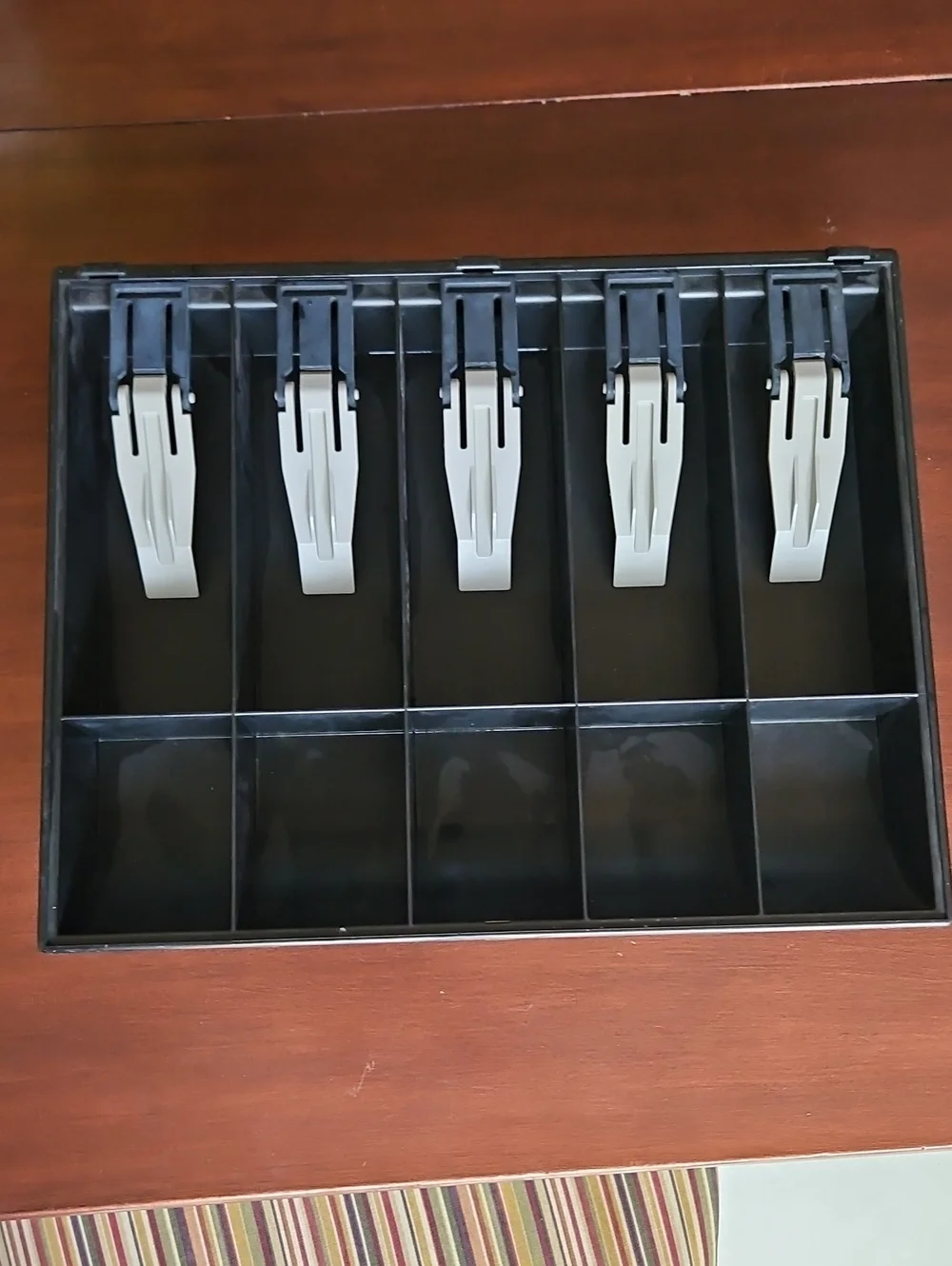 Black Cash Drawer Coin & Bill Organizer Insert with Grey Bill Clips